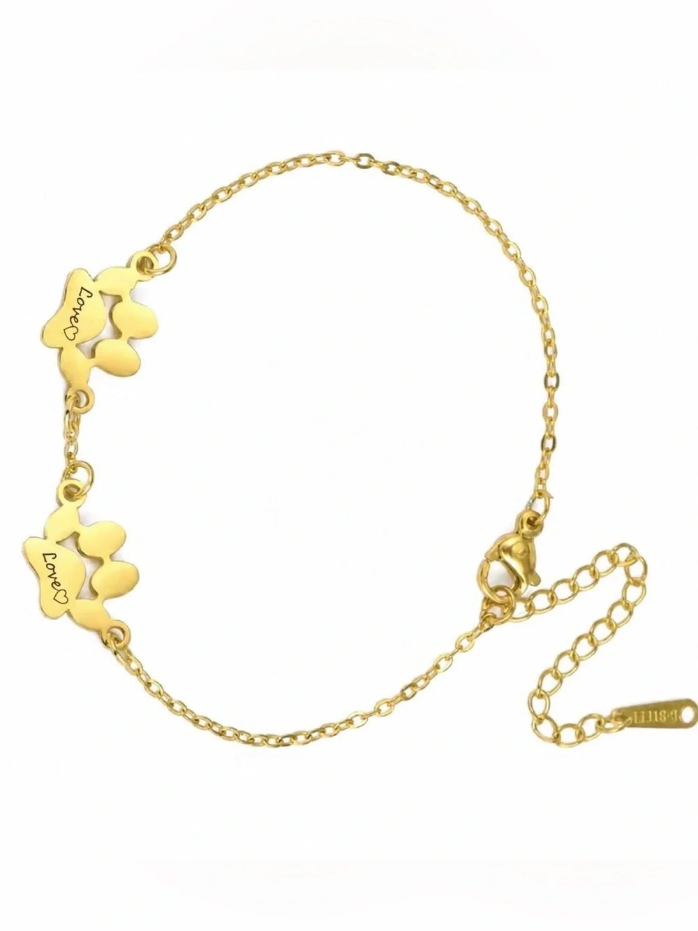 Gold Paw Print Bracelet – Love Heart Charm | Stainless Steel Pet 🐾💛